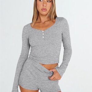 Women's Gray Long Sleeve Sleepwear Set